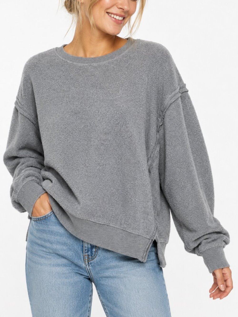 AMERICAN EAGLE Seriously Huggable Sweatshirt Grey Large Crew Pullover Oversized